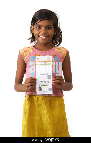 Girl showing an Aadhar card Stock Photo