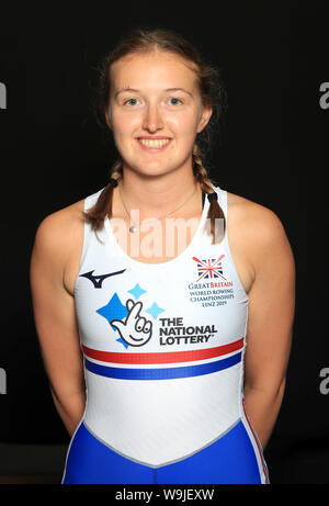 Ellen Buttrick durante il photocall al Redgrave Pinsent canottaggio sul lago, Caversham. Foto Stock