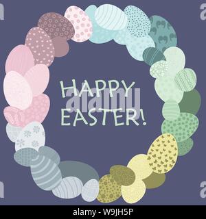Coloratissimo uovo di pasqua corona con felice Pasqua lettere Illustrazione Vettoriale