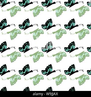 Disegnata a mano carino farfalle su sfondo bianco Illustrazione Vettoriale