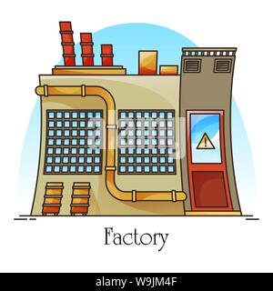 Veduta esterna sulla fabbrica di pesanti, edificio industriale Illustrazione Vettoriale