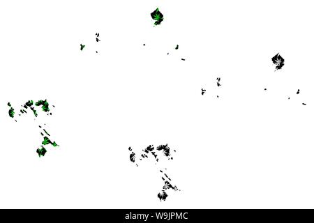 Isole Riau (suddivisioni di Indonesia, Province di Indonesia) mappa è progettato Cannabis leaf verde e nero, Kepulauan Riau mappa fatta di marijuana ( Illustrazione Vettoriale