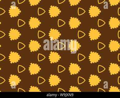 Seamless disegno geometrico. A forma di foglie di giallo e triangoli su sfondo marrone. Foto Stock