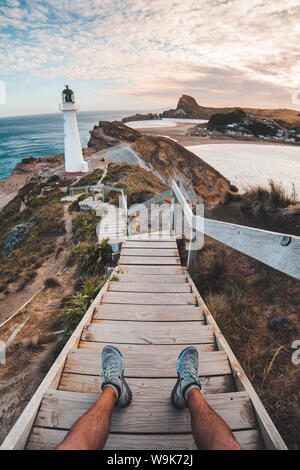 Castlepoint (Castello) Punto Faro, regione di Wellington, Isola del nord, Nuova Zelanda, Pacific Foto Stock