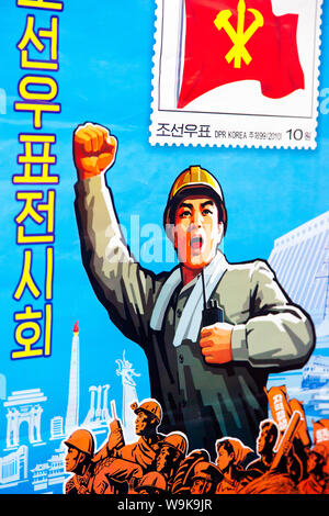 Timbro poster, Pyongyang, Repubblica Popolare Democratica di Corea (DPRK), la Corea del Nord, Asia Foto Stock