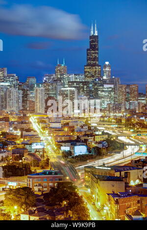 Willis Tower e dello skyline della città di Chicago, Illinois, Stati Uniti d'America, America del Nord Foto Stock