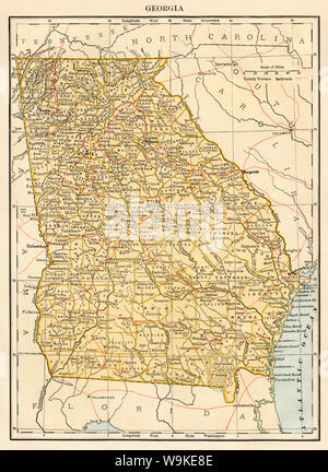 Mappa di Georgia, 1870s. Colore llithograph Foto Stock