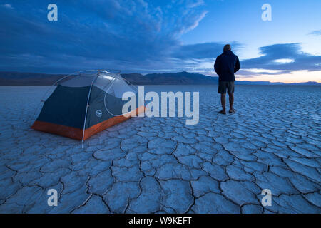 Mattina camp sul deserto Alvord Playa, Oregon Foto Stock