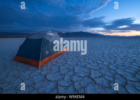 Mattina camp sul deserto Alvord Playa, Oregon Foto Stock