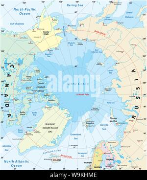 Mappa dell'Artico con il meno possibile e nella misura più grande della calotta glaciale 2018 Illustrazione Vettoriale