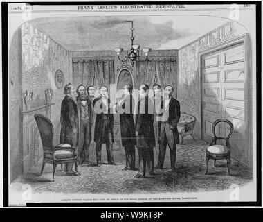 Andrew Johnson tenendo il giuramento nel piccolo salottino della Kirkwood House [HOTEL], Washington, [15 Aprile 1865] Foto Stock