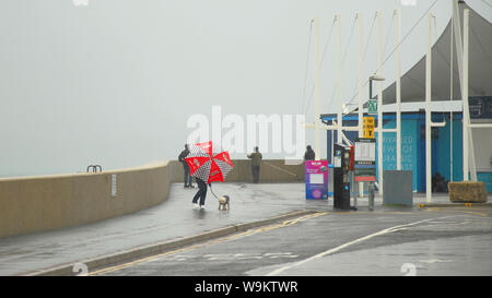 Weymouth, Dorset. Il 14 agosto 2019. Regno Unito Meteo. È anche bagnata di Weymouth, una città in cui i punteggi regolarmente il massimo annuale di ore di sole in U.K. Credito: stuart fretwell/Alamy Live News Foto Stock