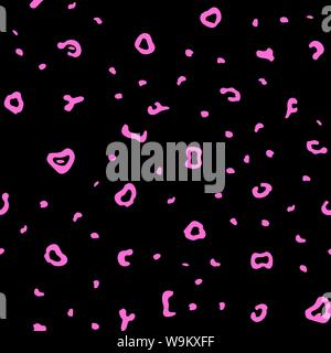 Cartoon nero a pelle di leopardo con macchie di colore rosa modello senza giunture Illustrazione Vettoriale