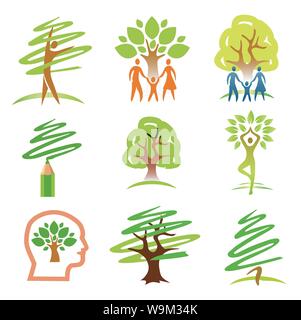 Le persone e gli alberi delle icone. Set di simboli colorati. Vettore disponibile. Illustrazione Vettoriale