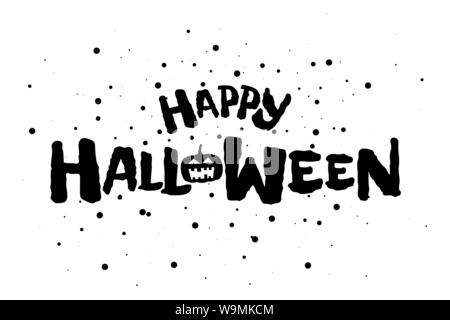 Happy Halloween scary holiday testo banner con Jack O Lantern spooky di zucca. Vettore di biglietto di auguri modello design illustrazione di invito Illustrazione Vettoriale