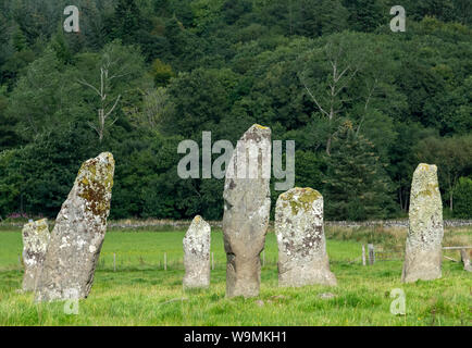 Nether Largie pietre permanente, Kilmartin Glen, Argyll, Scozia. Foto Stock