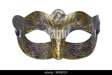 Oro Masquerade Mask isolati su sfondo bianco. Foto Stock