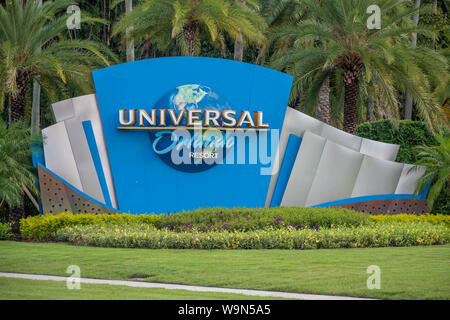 Orlando, Florida. Agosto 07, 2019. Universal Orlando firmare all'Universal Studios Area Foto Stock