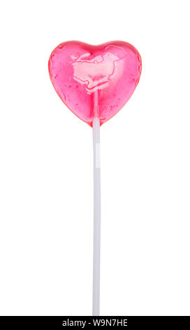 Cuore rosa Lollipop isolati su sfondo bianco. Foto Stock