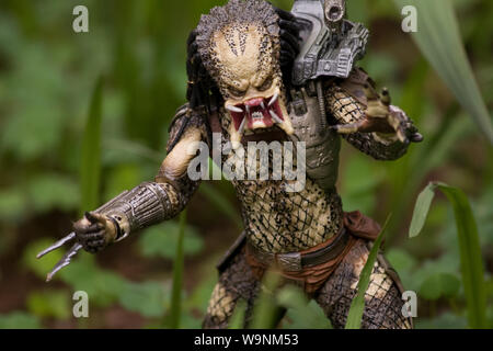 Predator (Yautja) figura close-up, design da Neca Foto Stock