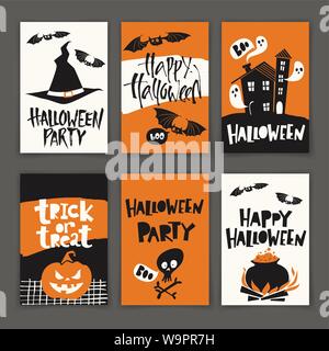 Set di Halloween modelli di poster con Cartoon carino elementi Illustrazione Vettoriale