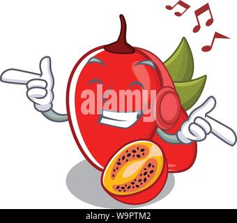 Ascolto di musica tamarillo betaceum isolato nel cartoon Illustrazione Vettoriale