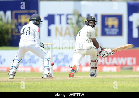 Galle, Sri Lanka. 14 Ago, 2019. Jeet Raval della Nuova Zelanda a giocare un colpo durante il primo giorno del primo test match tra lo Sri Lanka e la Nuova Zelanda a Galle International Stadium. (Foto di Isuru Peiris/Pacific Stampa) Credito: Pacific Press Agency/Alamy Live News Foto Stock