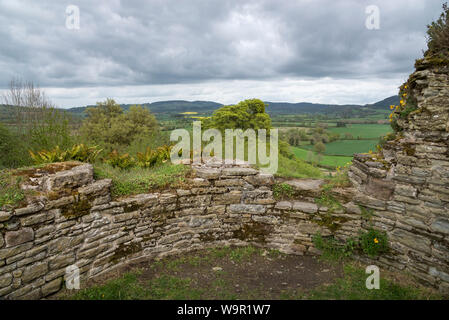 Il Wigmore castello vicino a Ludlow in Herefordshire, Inghilterra. Una rovina il castello medievale originario nel XI secolo in Occidente marche. Foto Stock