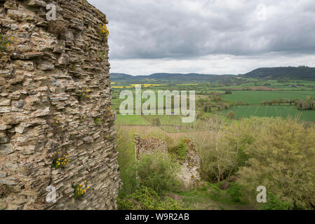 Il Wigmore castello vicino a Ludlow in Herefordshire, Inghilterra. Una rovina il castello medievale originario nel XI secolo in Occidente marche. Foto Stock