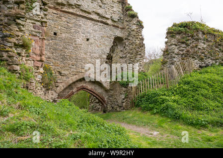 Il Wigmore castello vicino a Ludlow in Herefordshire, Inghilterra. Una rovina il castello medievale originario nel XI secolo in Occidente marche. Foto Stock