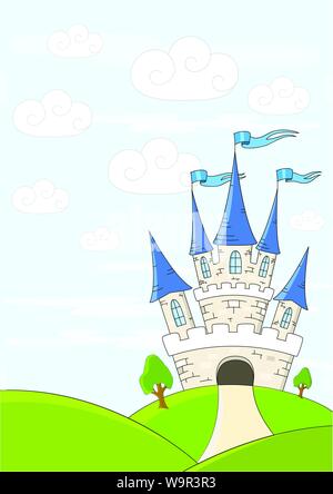Castello di fantasia su verdi colline Illustrazione Vettoriale