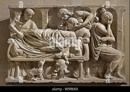 La morte di Meleagro eroe greco del II secolo D.C. in marmo di Roma (mitologia greca, Meleagro ( era un eroe venerata nel suo temenos a Calydon in Aetolia. Egli era già famoso come ospite al Cinghiale calidonio hunt nella tradizione epica che è stata rielaborata da Omero. Meleagro è anche menzionato come uno degli Argonauti.) Foto Stock