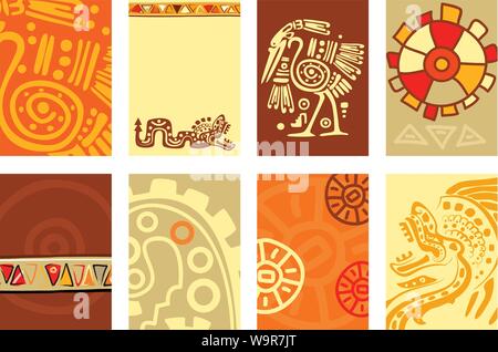 Banner di raccolta, sfondo, flyer, cartellone con American Indian modelli tradizionali per Scrapbooking. Template vettoriale card per il messaggio di saluto, decoratio Illustrazione Vettoriale