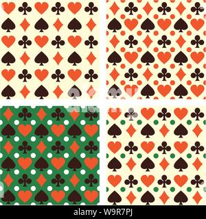 Set di vettore sfondi senza soluzione di continuità con le carte da gioco di simboli. Infinite texture possono essere usati per riempimenti, casinò design, pagina web sfondo, sur Illustrazione Vettoriale