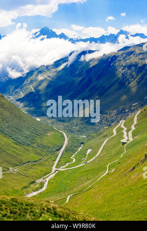 Furkapass, Grimselpass, pass road, Gletsch, Wallis, Andermatt, Uri, Svizzera, Europa Foto Stock