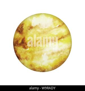 Pianeta Venere isolato giallo macchia ad acquerello, Spot su sfondo bianco. Astratta disegnata a mano illustrazione. Globo o cerchio con spruzzi di vernice Texture isolato. Illustrazione Vettoriale