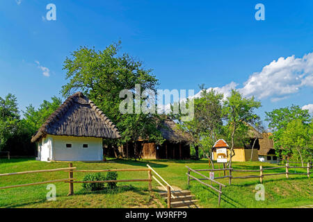 Örség, Wächterregion, Museumsdorf, Pityerszer, Häuser, Reetdach Foto Stock