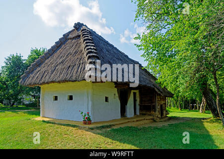 Örség, Wächterregion, Museumsdorf, Pityerszer, Häuser, Reetdach Foto Stock