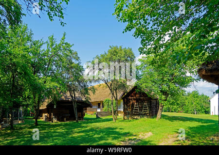 Örség, Wächterregion, Museumsdorf, Pityerszer, Häuser, Reetdach Foto Stock