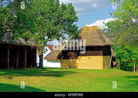 Örség, Wächterregion, Museumsdorf, Pityerszer, Häuser, Reetdach Foto Stock