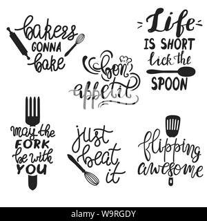Set di disegnati a mano Funny Proverbi per la cucina o il ristorante poster Illustrazione Vettoriale