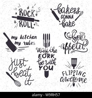Set di disegnati a mano Funny Proverbi per la cucina o il ristorante poster Illustrazione Vettoriale