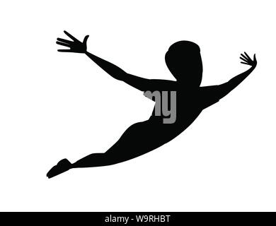 Silhouette nera uomo volante cartoon character design piatto illustrazione vettore isolato su sfondo bianco Illustrazione Vettoriale