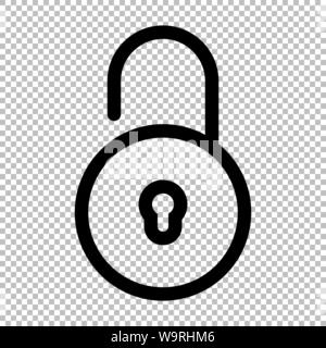 Icona a forma di lucchetto in stile appartamento isolato su sfondo trasparente, sicurezza il simbolo del lucchetto illustrazione vettoriale design. Illustrazione Vettoriale