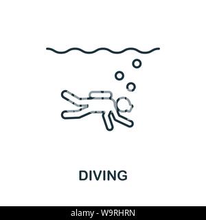 Diving icona di contorno. Linea sottile elemento di concetto di turismo raccolta di icone. Creative icona Diving per applicazioni mobili e di utilizzo del web Illustrazione Vettoriale