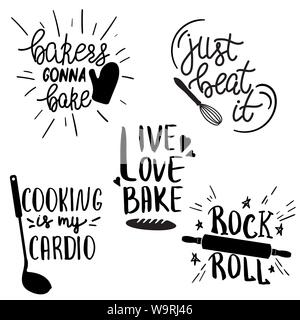 Set di disegnati a mano Funny Proverbi per la cucina o il ristorante poster Illustrazione Vettoriale