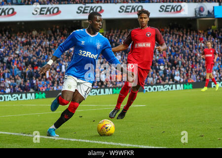 Glasgow, Regno Unito. Il 15 agosto, 2019. Il terzo turno di qualificazione della UEFA Europa League 2019/20 tra Glasgow Rangers e FC Midtjylland è stato giocato al Ibrox stadium, Glasgow la casa dei Rangers che andare in questo round con un 4 -2 piombo. Rangers ha vinto 3 -1 per passare al turno successivo. Credito: Findlay/Alamy Live News Foto Stock