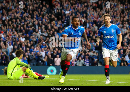 Glasgow, Regno Unito. Il 15 agosto, 2019. Il terzo turno di qualificazione della UEFA Europa League 2019/20 tra Glasgow Rangers e FC Midtjylland è stato giocato al Ibrox stadium, Glasgow la casa dei Rangers che andare in questo round con un 4 -2 piombo. Rangers ha vinto 3 -1 per passare al turno successivo. Credito: Findlay/Alamy Live News Foto Stock