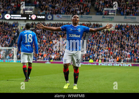 Glasgow, Regno Unito. Il 15 agosto, 2019. Il terzo turno di qualificazione della UEFA Europa League 2019/20 tra Glasgow Rangers e FC Midtjylland è stato giocato al Ibrox stadium, Glasgow la casa dei Rangers che andare in questo round con un 4 -2 piombo. Rangers ha vinto 3 -1 per passare al turno successivo. Credito: Findlay/Alamy Live News Foto Stock