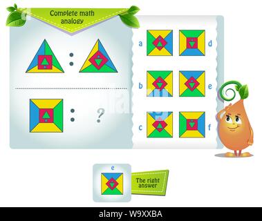 Gioco educativo per i bambini e gli adulti e sviluppo della logica, iq. Completa analogia matematica Illustrazione Vettoriale